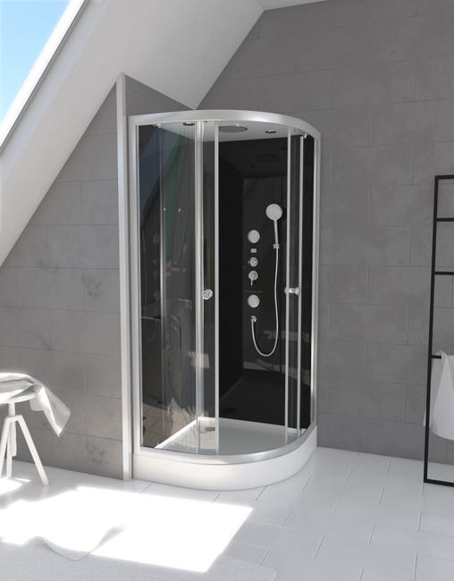 Cabine de douche L.90 x l.90 cm noir, verre transparent ...